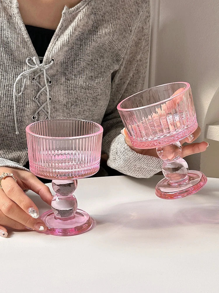 Vasos de polvo de chica medieval rosa, copas de whisky, copas vintage, copas de postre, vaso para beber jugo, cócteles