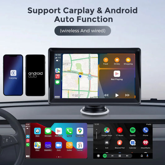 Reproductor Multimedia estéreo portátil para coche, Radio inalámbrica con Android, 7 pulgadas, transmisor FM, BT, WiFi, AUX, pantalla USB
