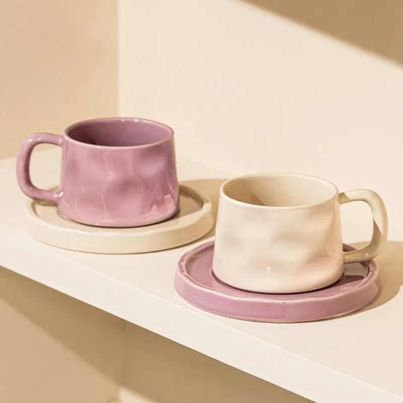 Tazas de café y platillos de cerámica, taza de té exquisita creativa para la tarde, taza de leche para el desayuno, regalo para niñas, tazas de agua