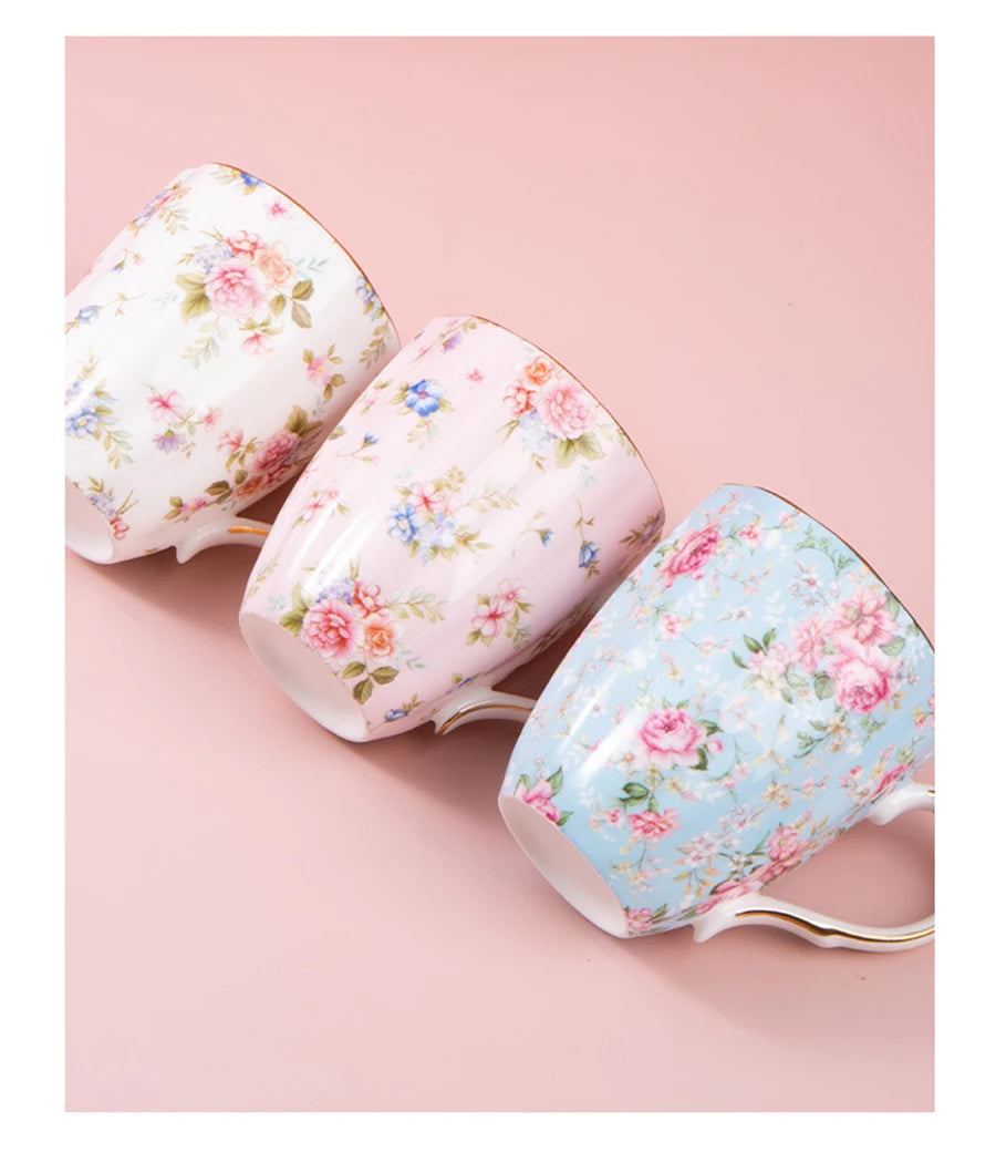 Taza de cerámica para café, leche, bebida Floral, agua, regalo de negocios, hueso creativo, China, taza elegante para el hogar, taza de desayuno para beber