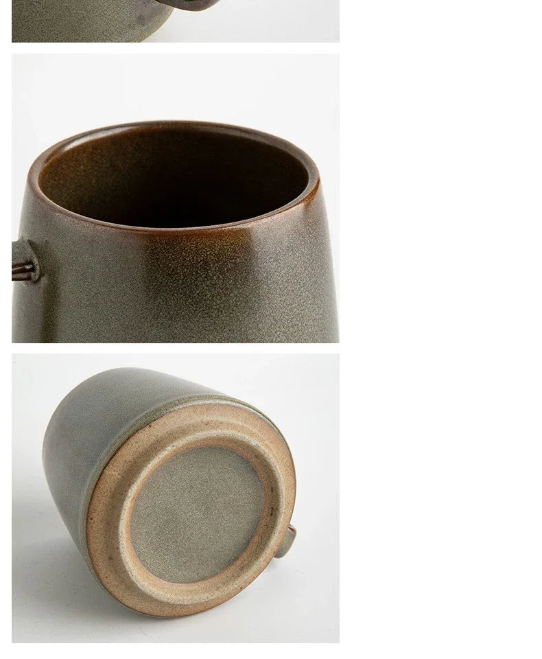 Taza de cerámica creativa Retro, posavasos de madera, taza de café de oficina, taza de bebida, taza de leche, taza de pareja para el hogar, tazas de agua, tazas de té