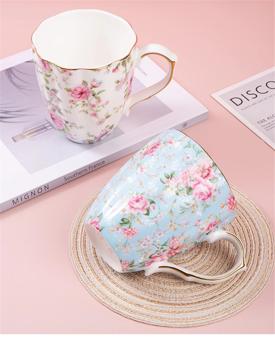 Taza de cerámica para café, leche, bebida Floral, agua, regalo de negocios, hueso creativo, China, taza elegante para el hogar, taza de desayuno para beber