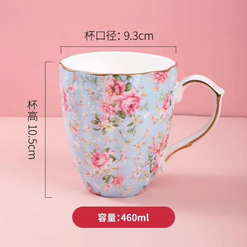 Taza de cerámica para café, leche, bebida Floral, agua, regalo de negocios, hueso creativo, China, taza elegante para el hogar, taza de desayuno para beber