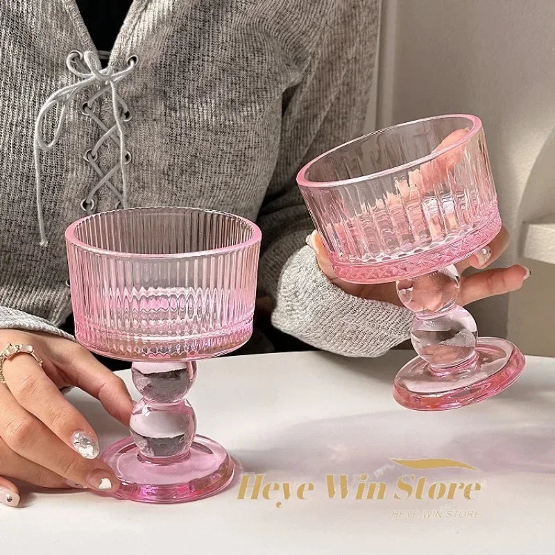 Vasos de polvo de chica medieval rosa, copas de whisky, copas vintage, copas de postre, vaso para beber jugo, cócteles