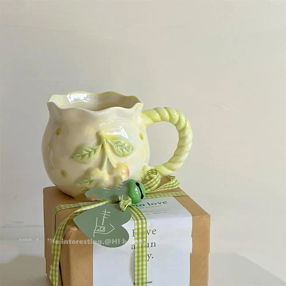 Taza de cerámica gruesa con lazo bonito, taza Irregular con lazo de mano, tazas para café, leche, bebidas
