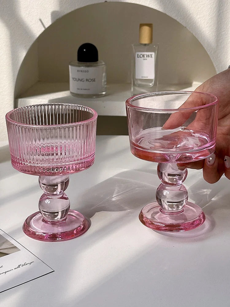 Vasos de polvo de chica medieval rosa, copas de whisky, copas vintage, copas de postre, vaso para beber jugo, cócteles