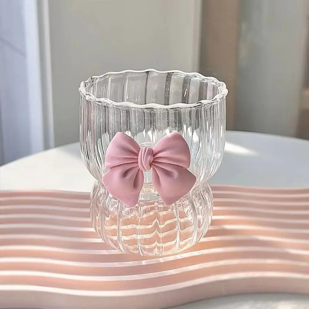 Taza de agua a rayas de gran capacidad con lazo rosa de dibujos animados, vaso con pajita de cristal transparente, regalo para niñas, nueva moda
