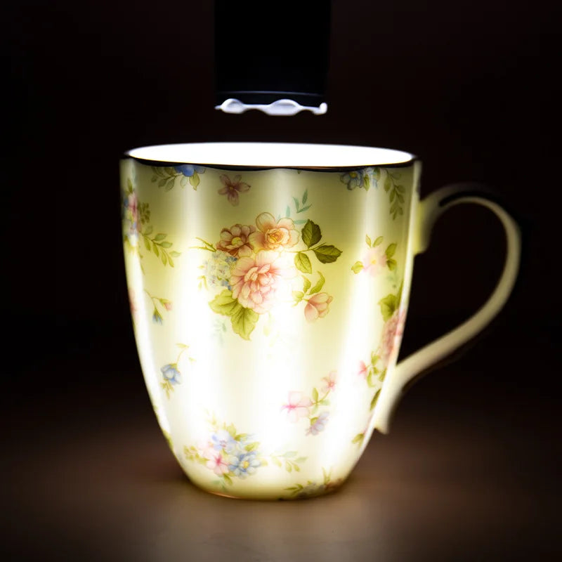 Taza de cerámica para café, leche, bebida Floral, agua, regalo de negocios, hueso creativo, China, taza elegante para el hogar, taza de desayuno para beber