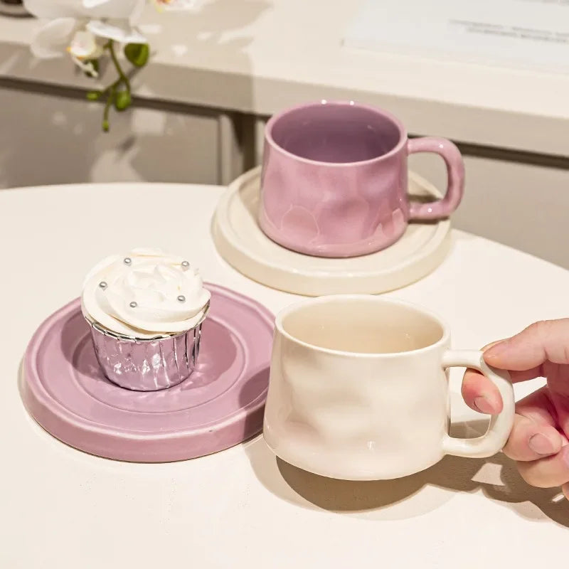 Tazas de café y platillos de cerámica, taza de té exquisita creativa para la tarde, taza de leche para el desayuno, regalo para niñas, tazas de agua