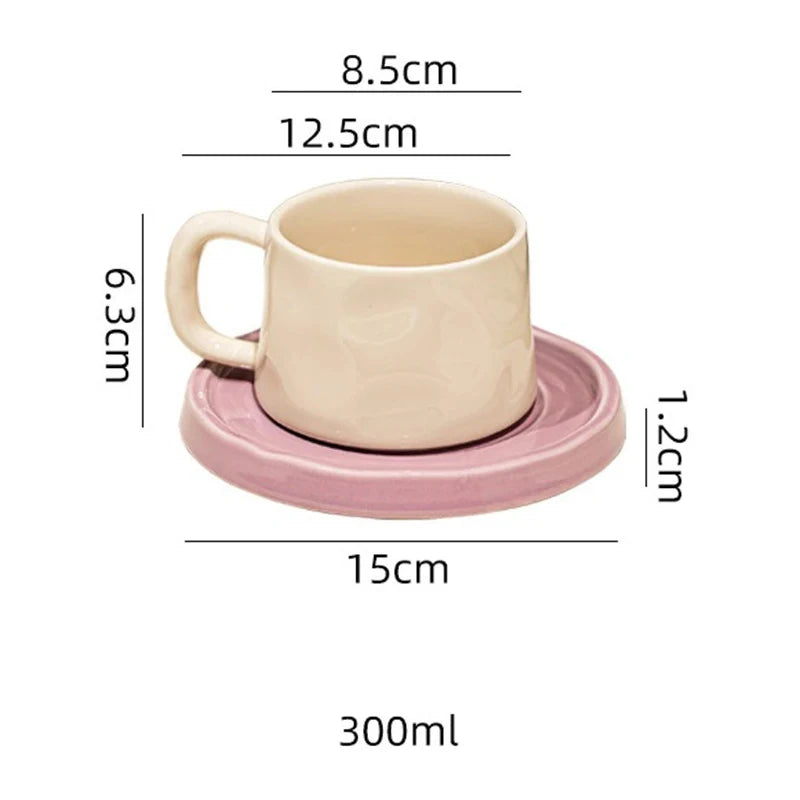 Tazas de café y platillos de cerámica, taza de té exquisita creativa para la tarde, taza de leche para el desayuno, regalo para niñas, tazas de agua