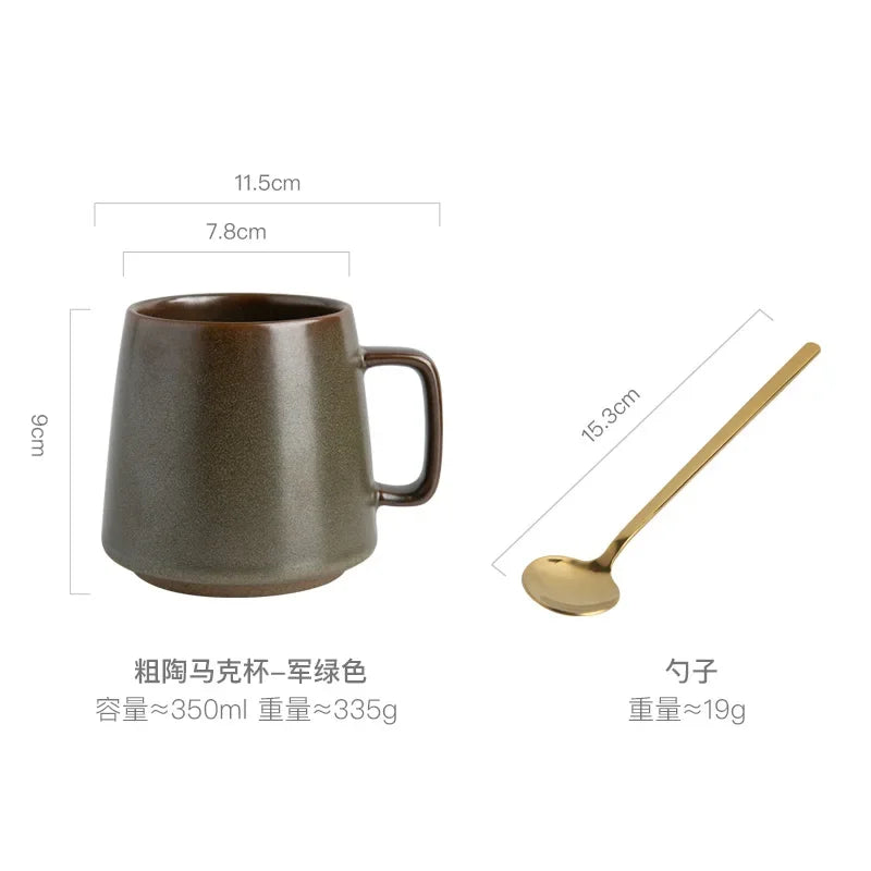 Taza de cerámica creativa Retro, posavasos de madera, taza de café de oficina, taza de bebida, taza de leche, taza de pareja para el hogar, tazas de agua, tazas de té