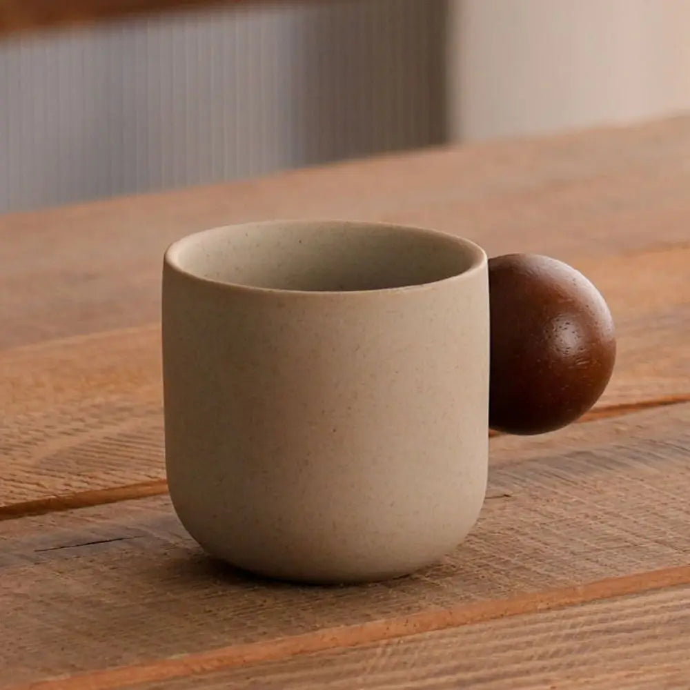 Wine Mug Ceramic Coffee Cup Wooden Handmade Teacup Bowl Thicked Heat-resistant Tea Drinking Cup Girl