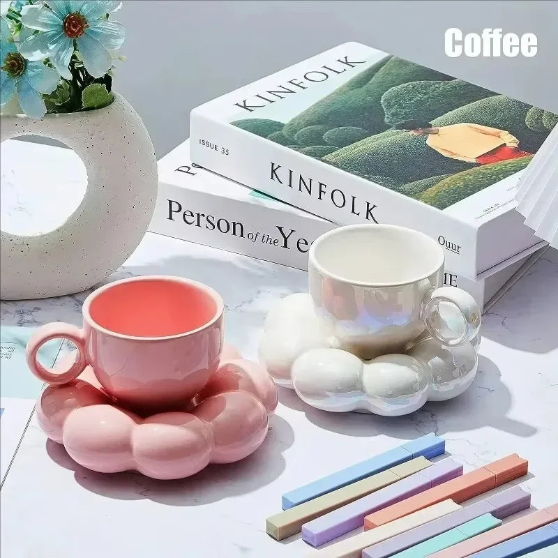 Juego de tazas de café de cerámica con platillo, taza creativa en forma de nube, leche, té de la tarde, tazas de agua, artículos para beber, decoración de mesa de cocina