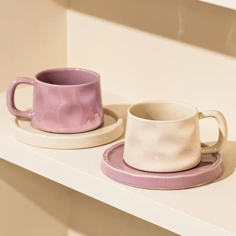 Tazas de café y platillos de cerámica, taza de té exquisita creativa para la tarde, taza de leche para el desayuno, regalo para niñas, tazas de agua