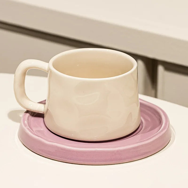 Tazas de café y platillos de cerámica, taza de té exquisita creativa para la tarde, taza de leche para el desayuno, regalo para niñas, tazas de agua