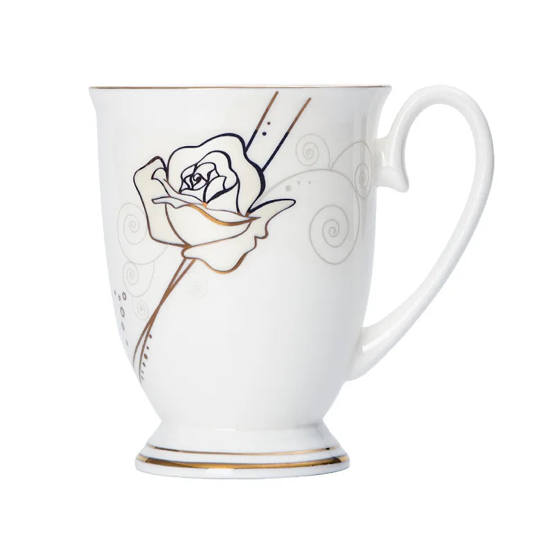 Taza de café de porcelana de hueso, taza de flor de cerámica creativa, exquisita taza de té de la tarde, taza de café, taza de leche de avena para el hogar, regalo de cumpleaños