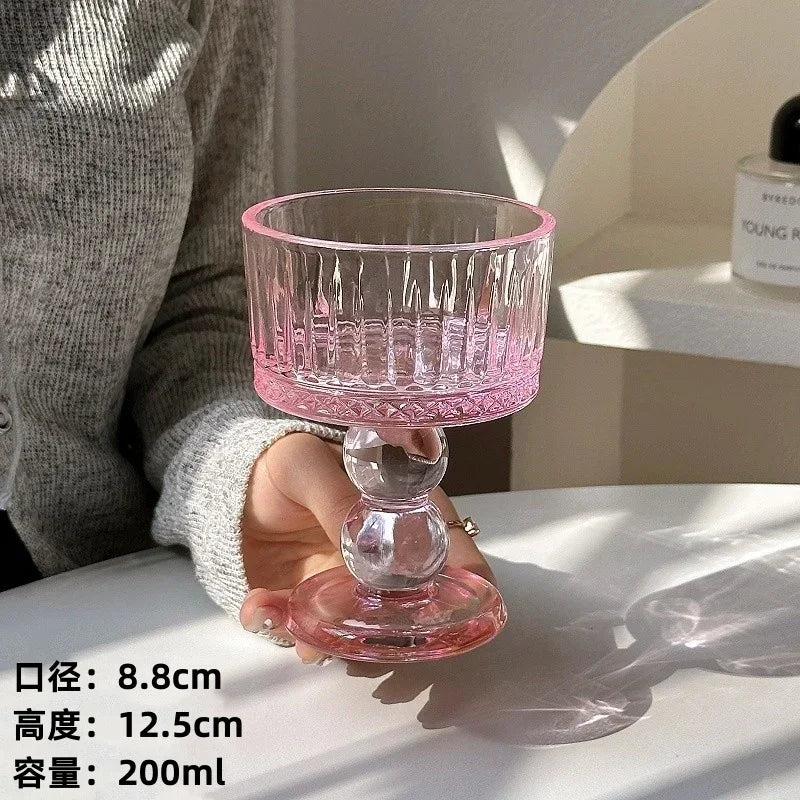 Vasos de polvo de chica medieval rosa, copas de whisky, copas vintage, copas de postre, vaso para beber jugo, cócteles