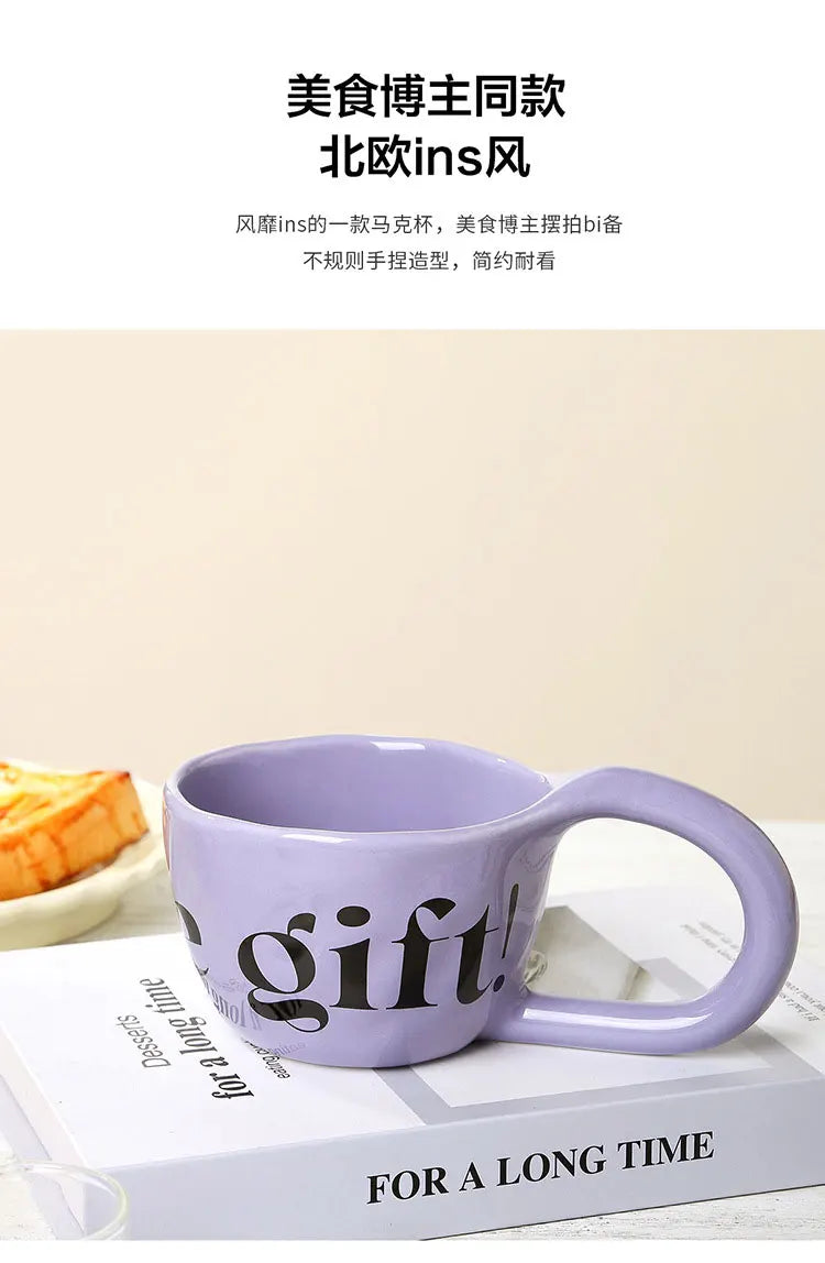 EpeiusHome Taza de cerámica con letras creativas, taza de café informal de escritorio, taza de té de la tarde