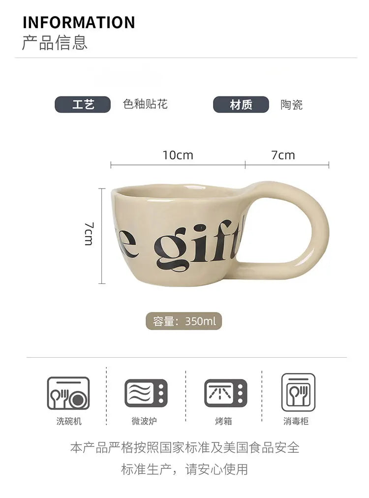 EpeiusHome Taza de cerámica con letras creativas, taza de café informal de escritorio, taza de té de la tarde