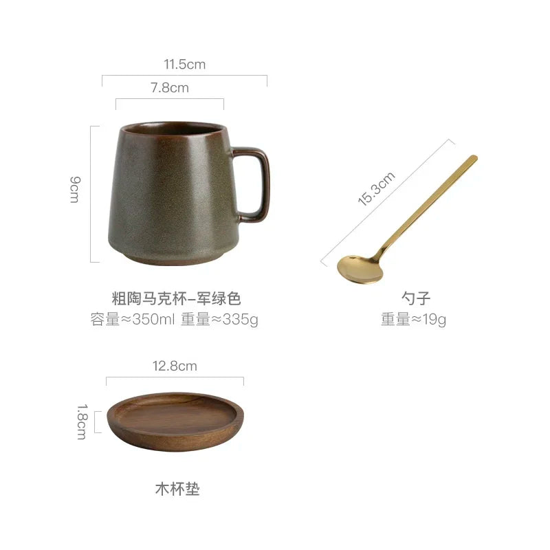 Taza de cerámica creativa Retro, posavasos de madera, taza de café de oficina, taza de bebida, taza de leche, taza de pareja para el hogar, tazas de agua, tazas de té