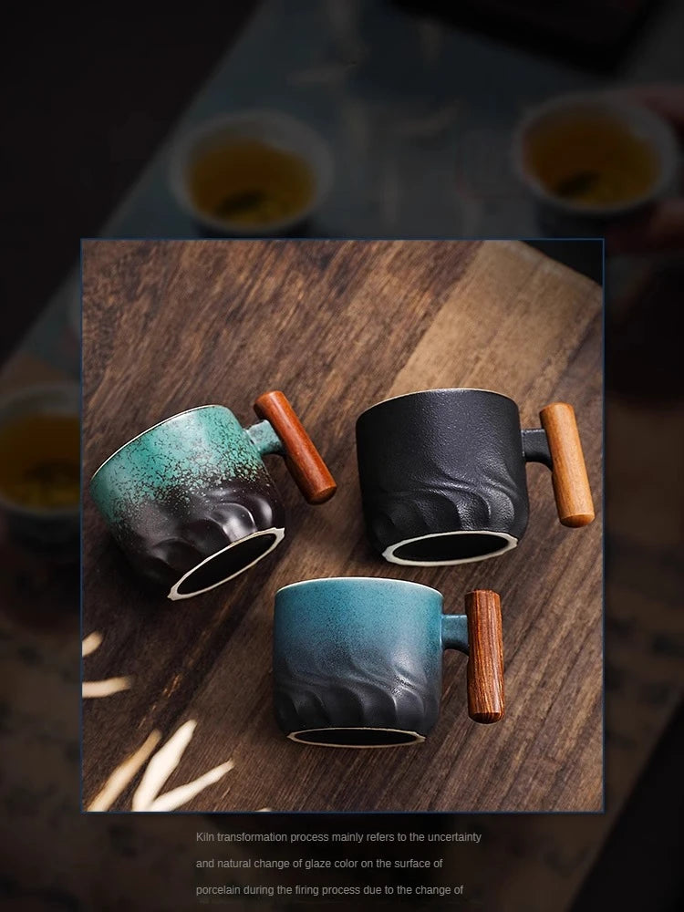 Taza de café exquisita hecha a mano creativa, taza de café Vintage con mango de madera, tazas, tazas, vasos, cocina, comedor, Bar, hogar