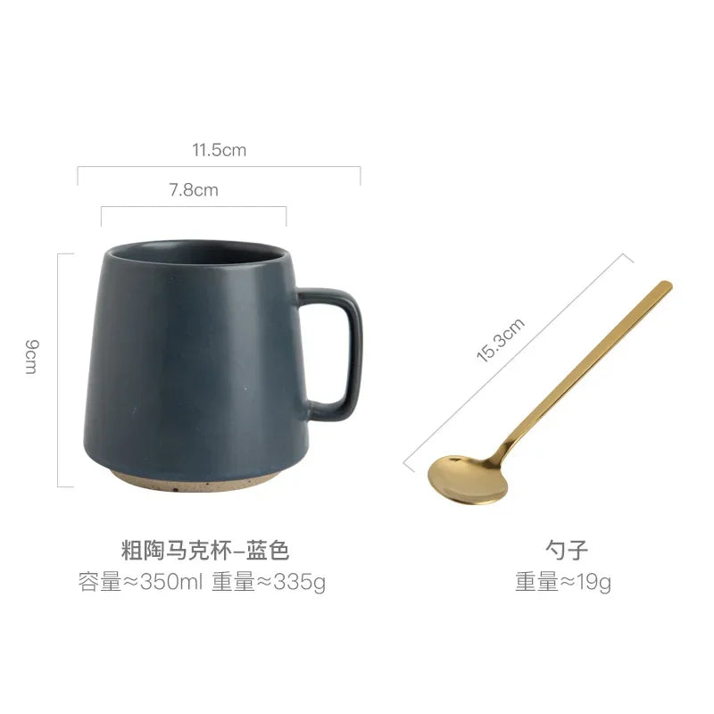 Taza de cerámica creativa Retro, posavasos de madera, taza de café de oficina, taza de bebida, taza de leche, taza de pareja para el hogar, tazas de agua, tazas de té