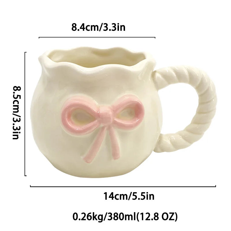 Taza de café con lazo de mano para chica femenina estilo Ins, taza de cerámica para té de la tarde, bonita taza