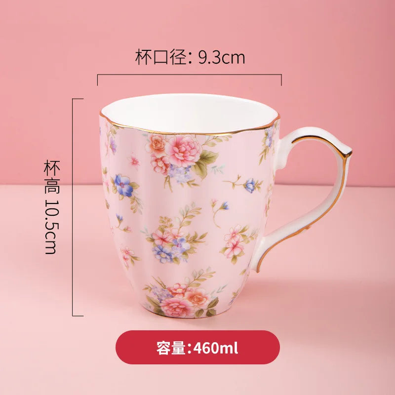 Taza de cerámica para café, leche, bebida Floral, agua, regalo de negocios, hueso creativo, China, taza elegante para el hogar, taza de desayuno para beber