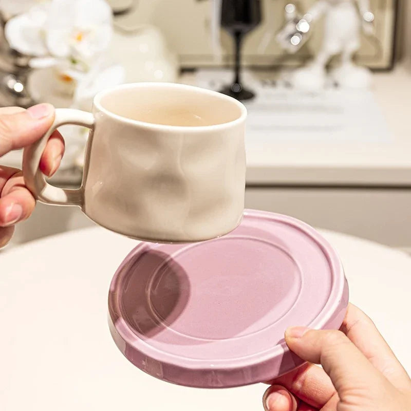 Tazas de café y platillos de cerámica, taza de té exquisita creativa para la tarde, taza de leche para el desayuno, regalo para niñas, tazas de agua