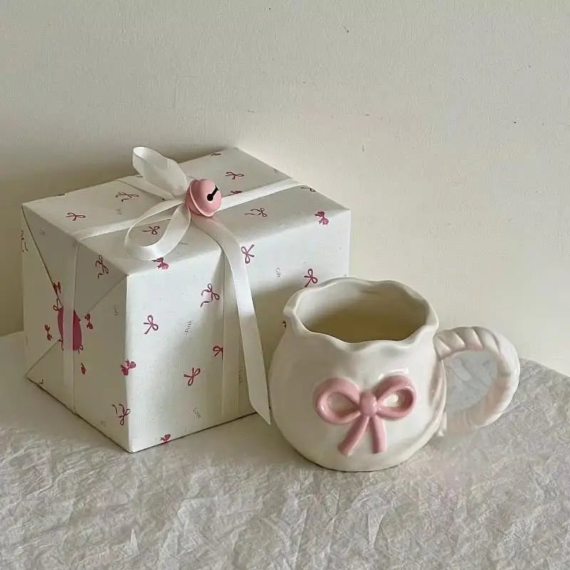 Taza de café con lazo de mano para chica femenina estilo Ins, taza de cerámica para té de la tarde, bonita taza
