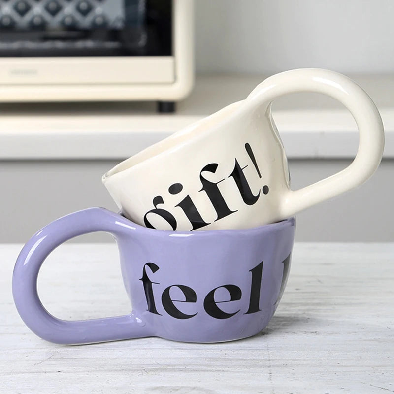 EpeiusHome Taza de cerámica con letras creativas, taza de café informal de escritorio, taza de té de la tarde