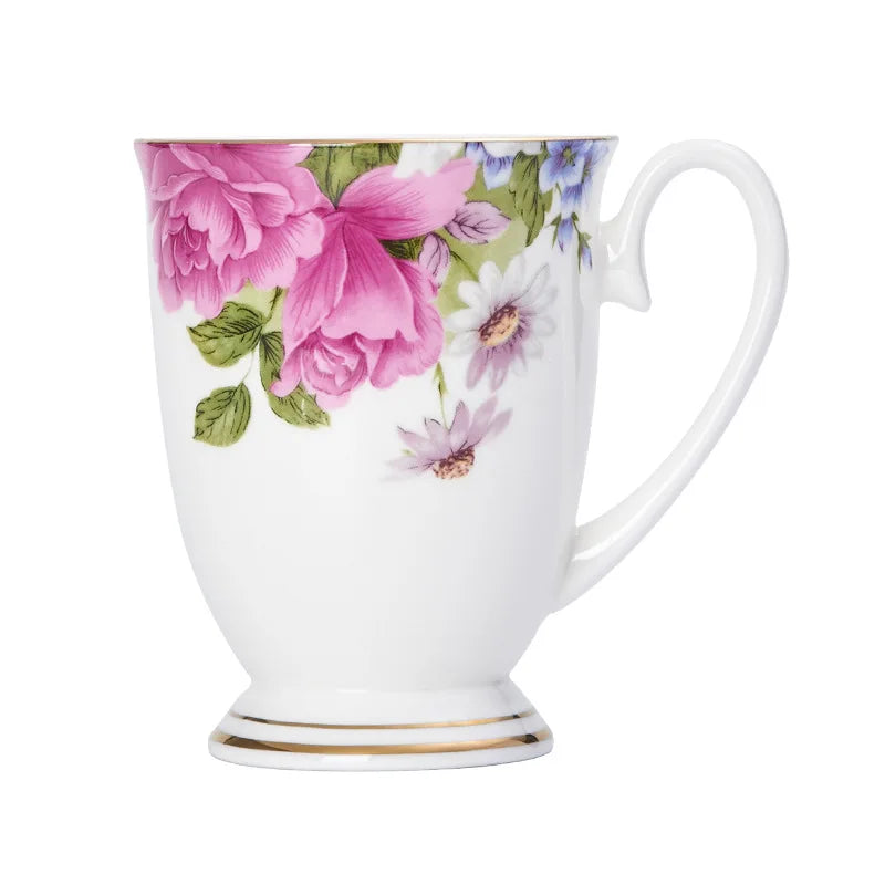 Taza de café de porcelana de hueso, taza de flor de cerámica creativa, exquisita taza de té de la tarde, taza de café, taza de leche de avena para el hogar, regalo de cumpleaños