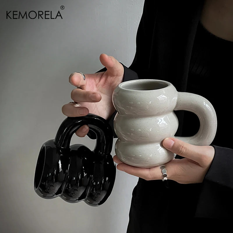 Nueva Taza de cerámica minimalista francesa, taza de té de la leche creativa de gran capacidad, diseño de nicho, bonita taza de café con asa