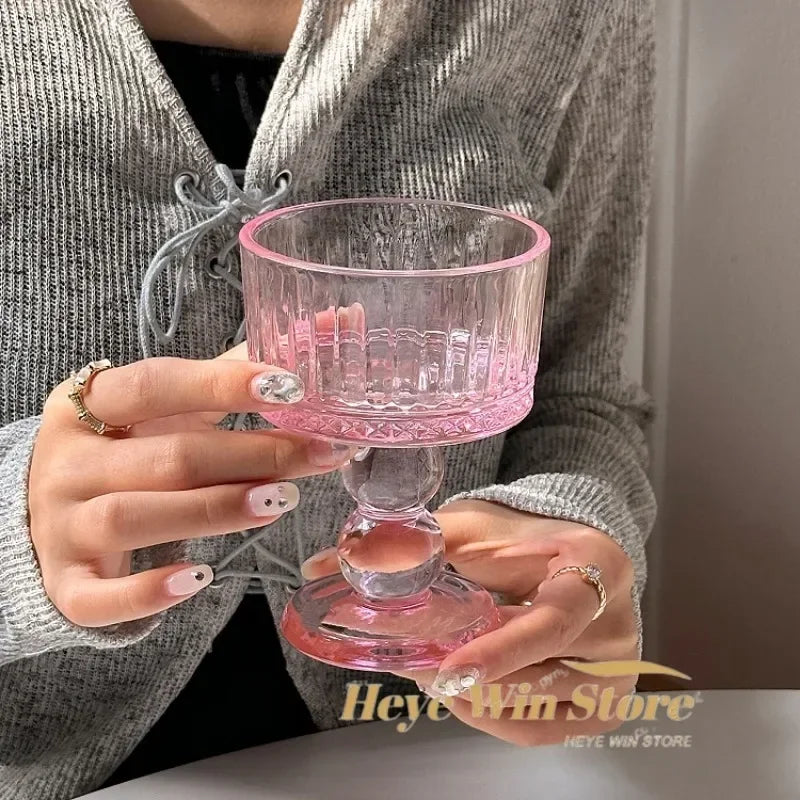 Vasos de polvo de chica medieval rosa, copas de whisky, copas vintage, copas de postre, vaso para beber jugo, cócteles
