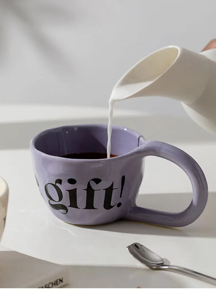 EpeiusHome Taza de cerámica con letras creativas, taza de café informal de escritorio, taza de té de la tarde