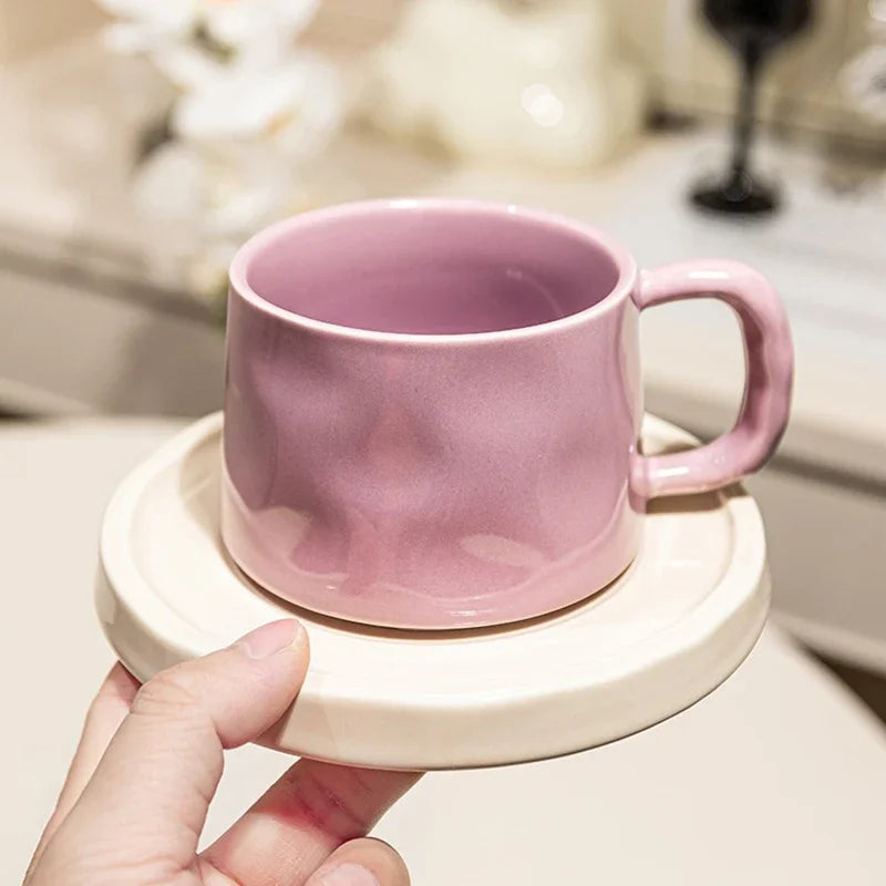 Tazas de café y platillos de cerámica, taza de té exquisita creativa para la tarde, taza de leche para el desayuno, regalo para niñas, tazas de agua