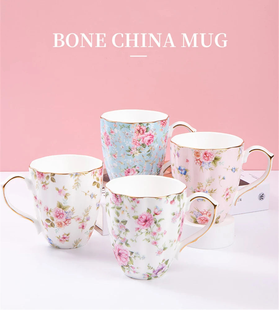 Taza de cerámica para café, leche, bebida Floral, agua, regalo de negocios, hueso creativo, China, taza elegante para el hogar, taza de desayuno para beber