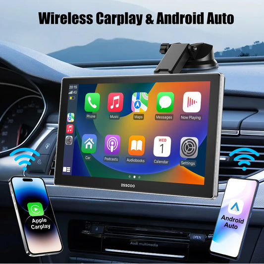 ESSGOO pantalla táctil de 9 pulgadas Radio estéreo portátil para coche inalámbrico Apple Carplay Android Auto USB TF Bluetooth Mirror Link