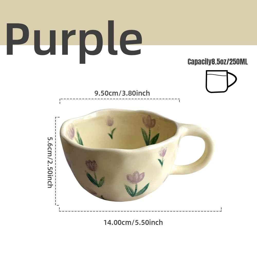Tazas de cerámica, tazas de café, taza de té de la leche con flores irregulares pellizcadas a mano, taza de desayuno de avena de estilo coreano, vajilla de cocina