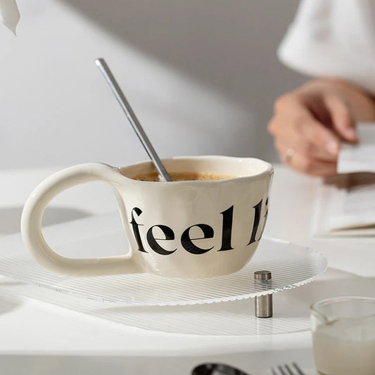 EpeiusHome Taza de cerámica con letras creativas, taza de café informal de escritorio, taza de té de la tarde