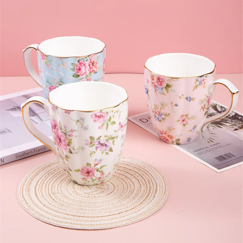 Taza de cerámica para café, leche, bebida Floral, agua, regalo de negocios, hueso creativo, China, taza elegante para el hogar, taza de desayuno para beber