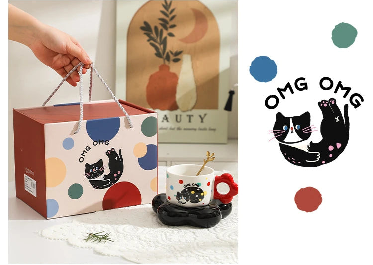 Taza de café de cerámica bonita, plato, caja de regalo, taza de agua de alta belleza, taza de café para pareja