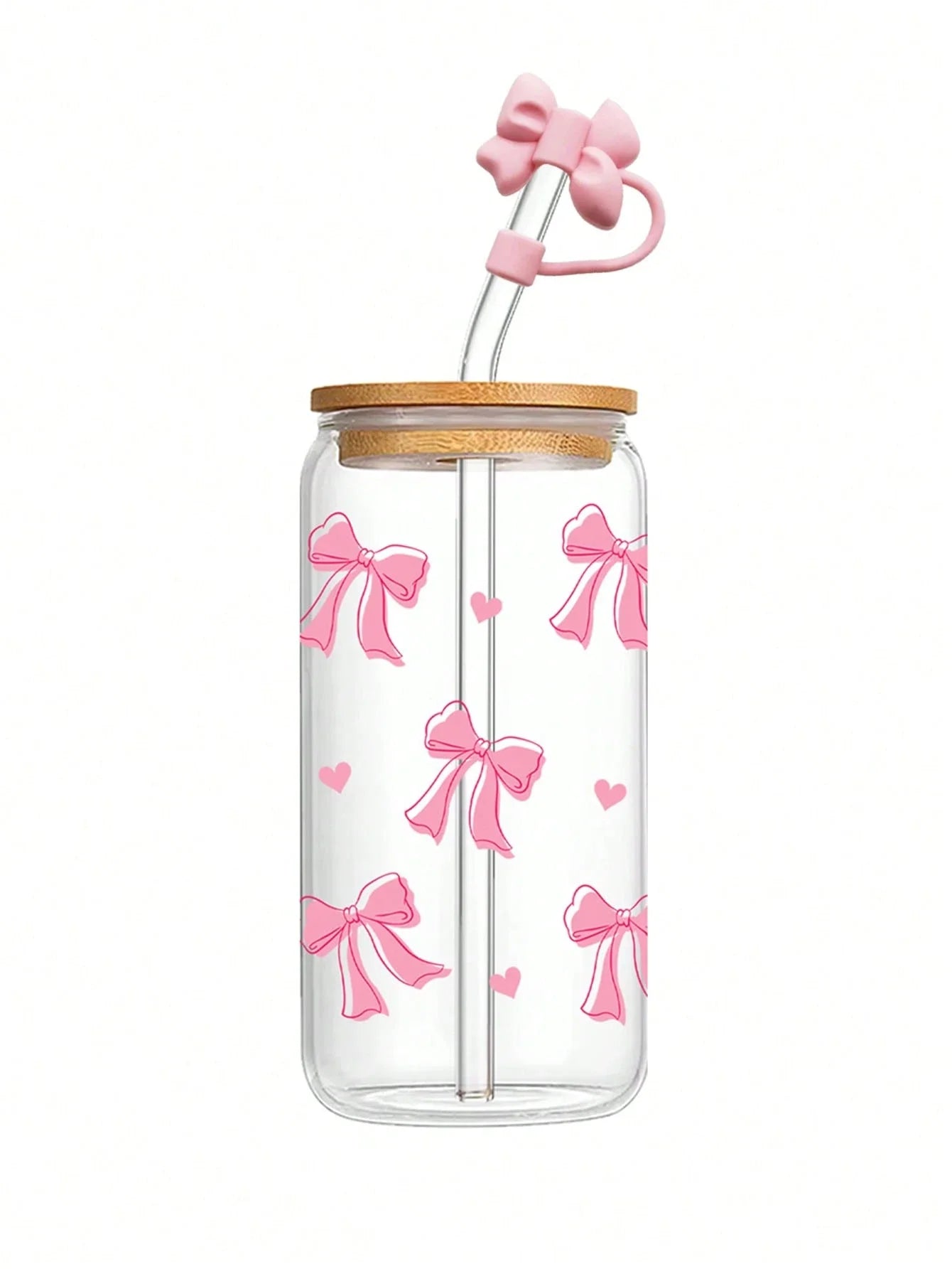 Taza de cristal con lazo bonito de 500ml, botella de agua con diseño de grafiti de cereza y amor navideño con tapa de bambú, tazas de café heladas, regalo de Halloween