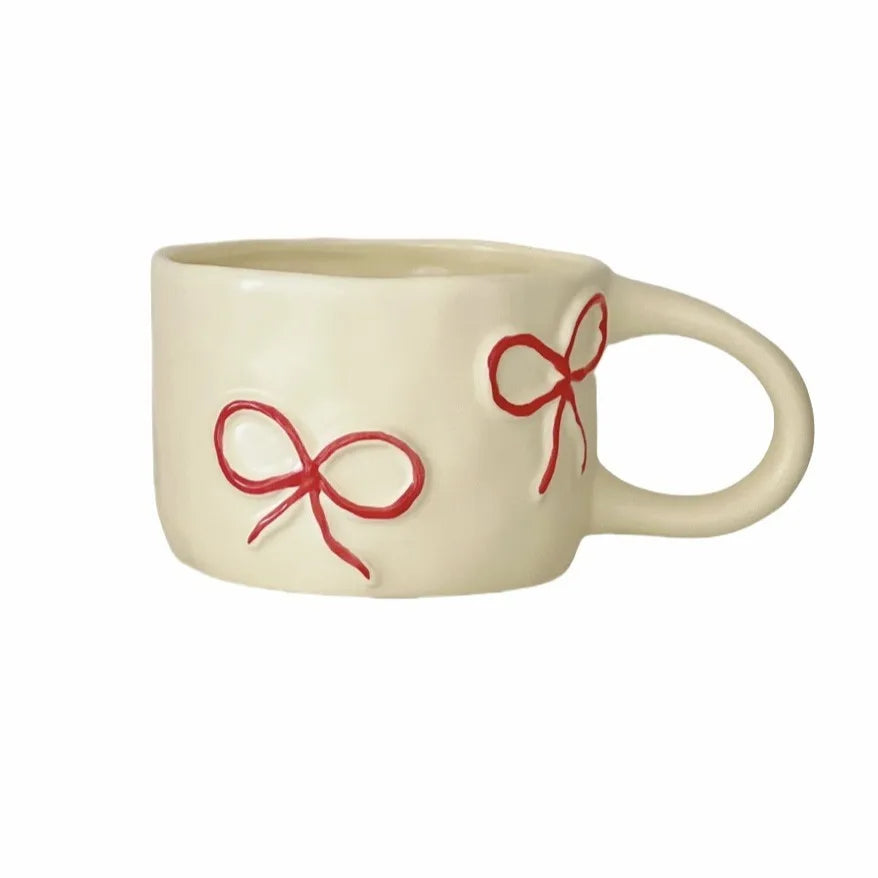 Taza con forma de lazo para niñas de aspecto alto, taza de agua de cerámica para el hogar