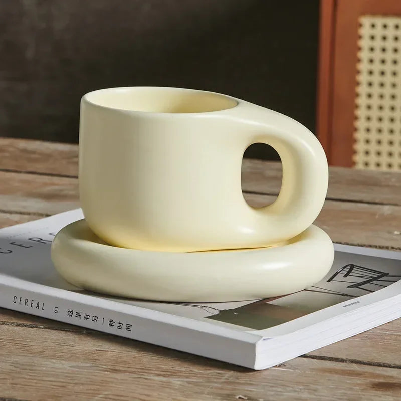 Juego de tazas de café de cerámica de 400ml, platillo con mango grueso, bonito y creativo, para decoración de la Oficina y la habitación del hogar, 1 Juego