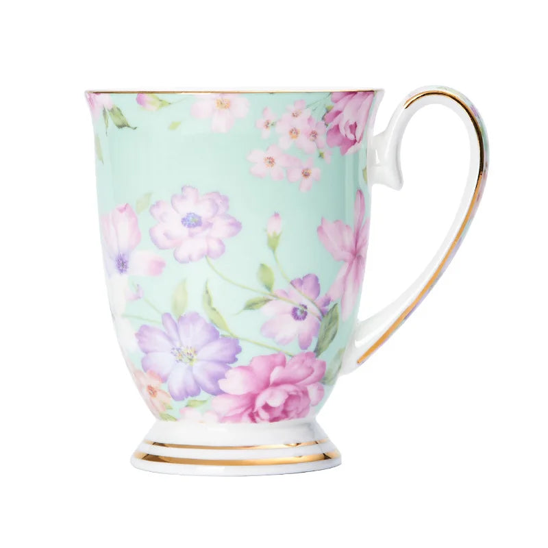Taza de café de porcelana de hueso, taza de flor de cerámica creativa, exquisita taza de té de la tarde, taza de café, taza de leche de avena para el hogar, regalo de cumpleaños