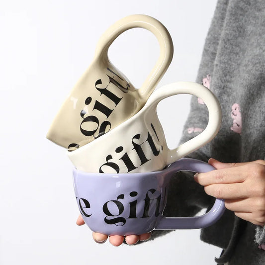 EpeiusHome Taza de cerámica con letras creativas, taza de café informal de escritorio, taza de té de la tarde