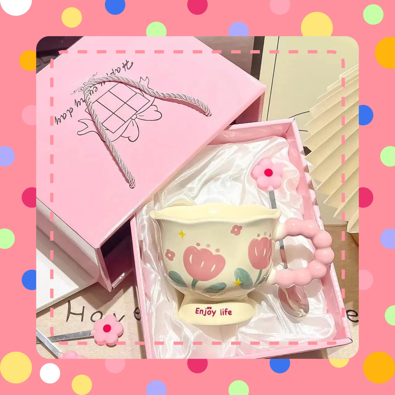 Tazas de café con flores de cerámica de alto valor, tazas de agua creativas aptas para lavavajillas, regalos de cumpleaños para niñas y el hogar