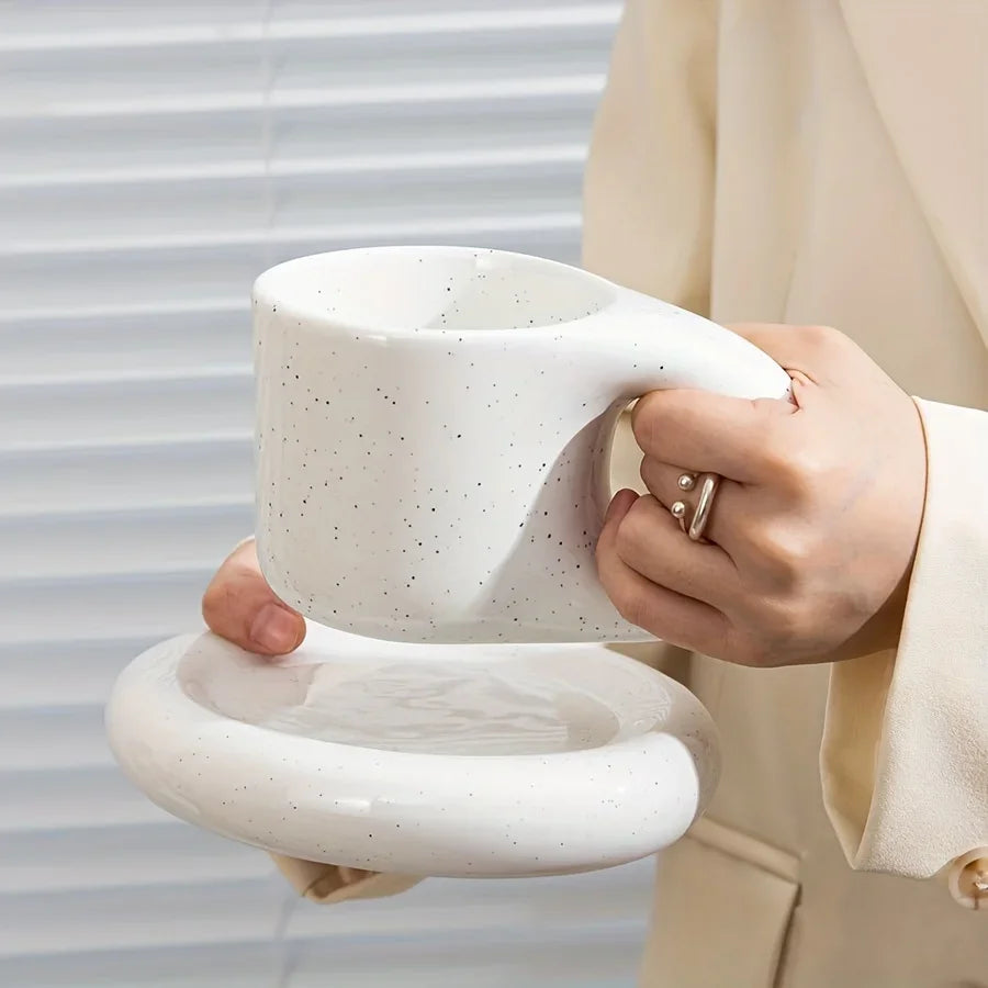 Juego de tazas de café de cerámica de 400ml, platillo con mango grueso, bonito y creativo, para decoración de la Oficina y la habitación del hogar, 1 Juego