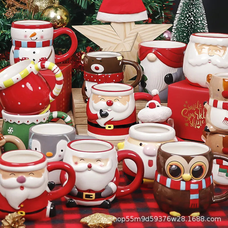 Lo último en popular taza de Papá Noel, caja de regalo de cerámica con dibujos animados en 3D, regalo dibujado a mano, taza creativa, regalo de vacaciones de Navidad